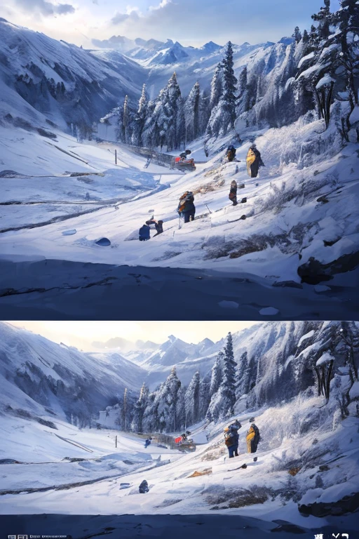 (best quality,4k,8k,highres,masterpiece:1.2),ultra-detailed,(realistic,photorealistic,photo-realistic:1.37), snowy mountain, trees, person on a snowboard, winter concept art, snowy environment, snowy background, ski resort, snowy mountain backdrop, snowy landscape, snow wilderness, beautiful anime scenes, anime landscape, snowy background, anime backdrop, mountain scenery, background artwork, anime movie background, snowy scenery, anime scenes, anime landscape