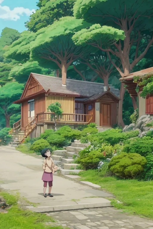 Anime scene of a woman and a  in front of the house, Studio Ghibli anime style, screenshot from the anime film, Today’s recommended anime  still, anime jade camping, Ghibli animation style, TV animation stills, Still from anime, Studio Ghibli style, Ghibli animation style, Screenshot of the 2012 animation, in animated movies