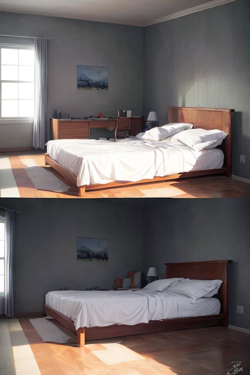 (best quality,4k,8k,highres,masterpiece:1.2),ultra-detailed,(realistic,photorealistic,photo-realistic:1.37),room with a window,dark,bedroom,Studio Ghibli style,studio,insane asylum,anime style, dim lighting,anime scene,RPG-style bedroom,someone sitting on the bed,split-sleep last night,nighttime!!,anime background art,today's recommended anime still...,bed,bed not made,random background scene.