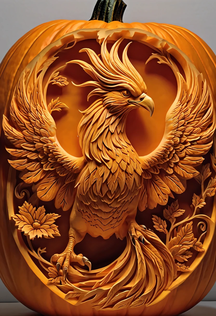 Super detailed pumpkin carving,pumpkin relief,pumpkin art,Embossed art,Elaborate relief,,surreal, high detail, detailed, lifelike, natural pumpkin color, table decorations,Diaofeng,Glowing lanterns,high contrast,best shadow,chiaroscuro