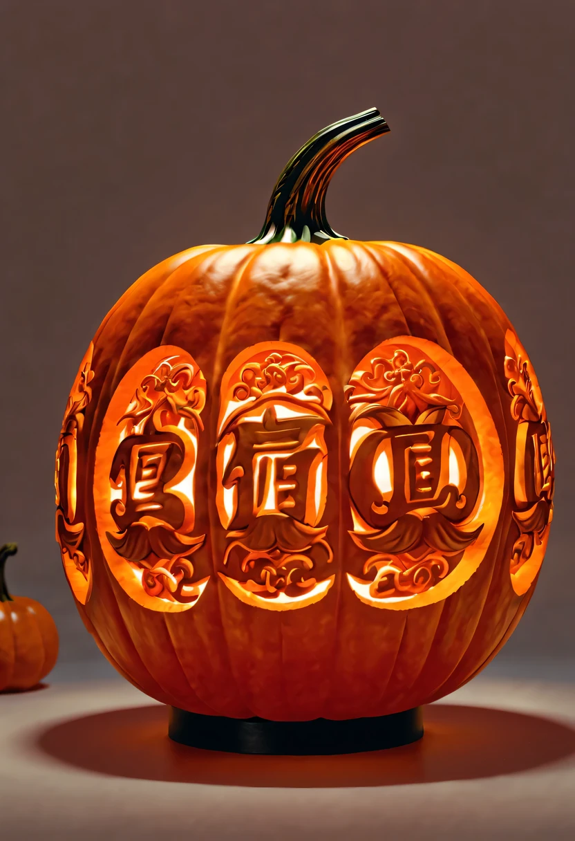 (best quality,4K,8k,high resolution,masterpiece:1.2),Super detailed,actual:1.37,pumpkin lantern,pumpkin relief,pumpkin art,Embossed art,meticulous relief,natural pumpkin color,desktop decorations