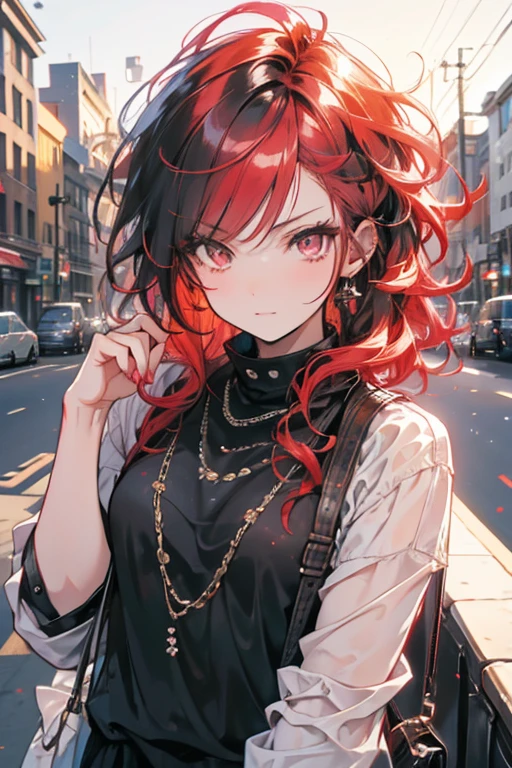 Arafed woman with red hair and piercings sitting on a bench, 4k anime style, [[[[grinning evily]]], anime badass 8 k, evil smile, crazy smile, anime wallpaper 4k, anime wallpaper 4k, anime art wallpaper 4k, anime art wallpaper 4k, detailed digital anime art, grinning lasciviously