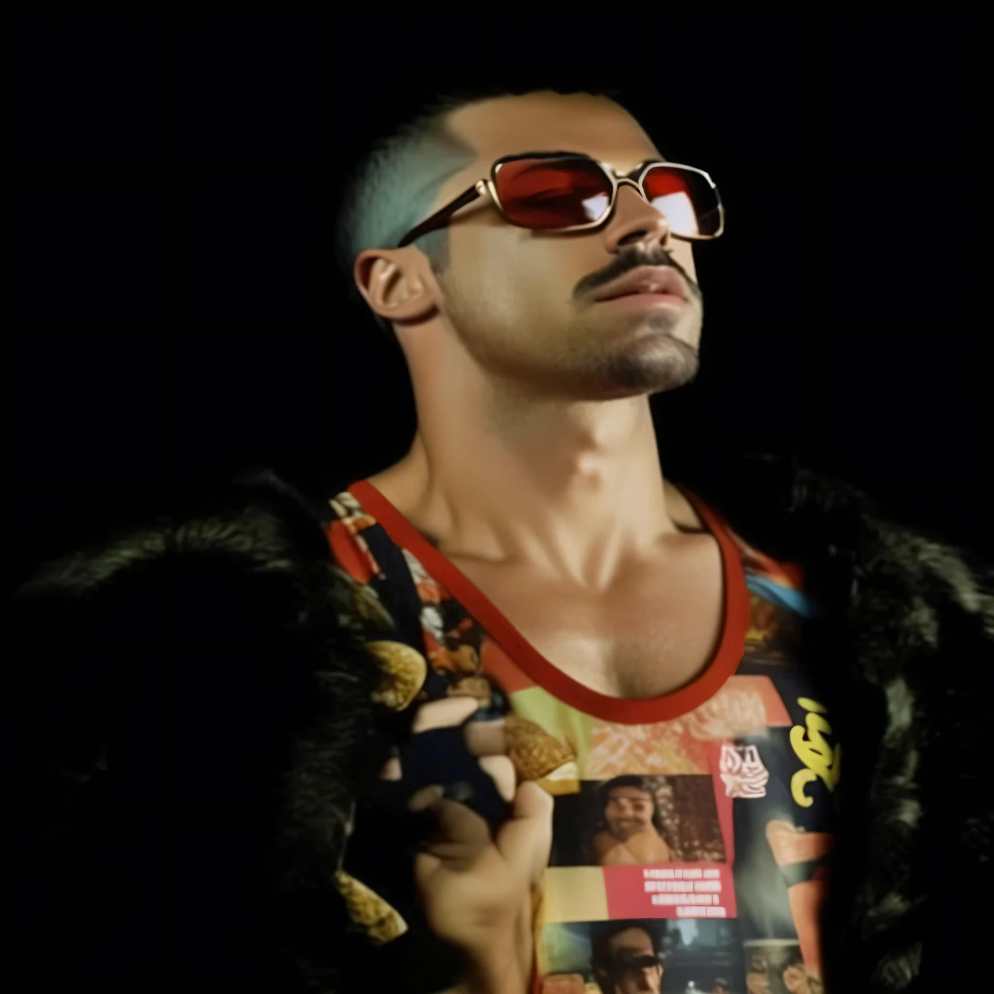 faaris azura as tyler durden, faaris azura in a colorful shirt and sunglasses holding a cell phone, faaris azura as tyler durden/brad pitt, portrait of faaris azura