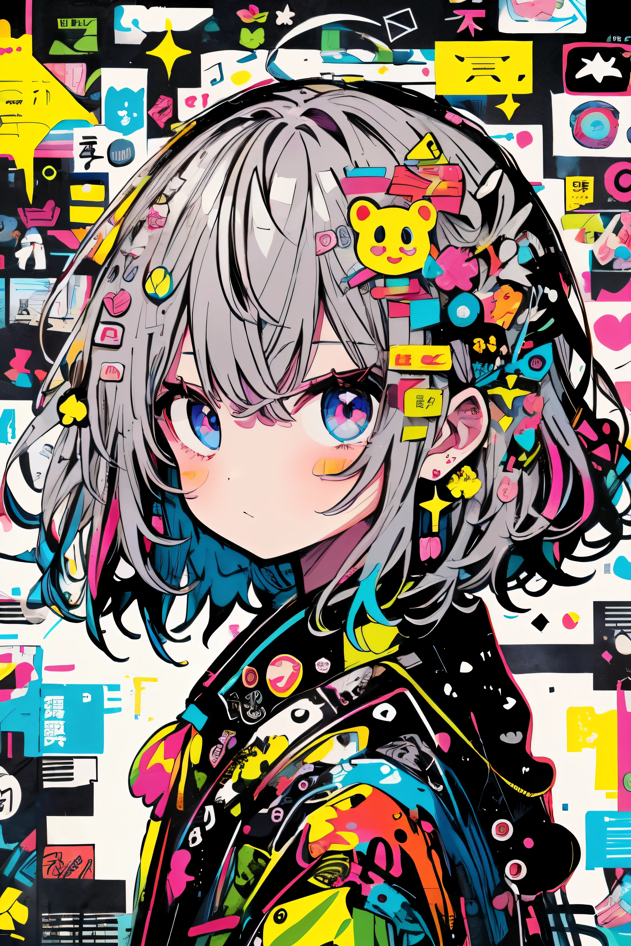 (shooting star funnel、beautiful hair girl 1.8)、((Whole body perfect body 1.8)、(Color contact lenses 1.8)、(Cute Face 1.8)break (Foreground background super large detail gear 1.8)、(Foreground background colorful design 1.8)break (中景背景超High resolution1.8)、(中背景Super detailedzendangleアニメデザイン1.8)、(Background whole mandala 1.8)、(中背景Super detailedタトゥーデザイン:1.8)break (Super detailedディープディープデザイン1.8)、(最high quality1.8)、(extreme detail 1.8)、(Super high detail 1.8)、(beautiful detail glow 1.8)、(超High resolution1.8)、(最high qualityスーパーディテール1.8)、(最high qualityのスーパーディテール1.8)、(Vibrant color 16K1.8)、(neon lighting 16K1.8)、(Excellent quality1.8)、(Shining Glitch 16K1.8)、(Anime Art Wallpaper 16K1.8)、Anime Wallpapers 16K、Anime Art Wallpapers 16K、Best Anime 16K Wallpaper Anime Art Style、ultra hd wallpaper 1.8、disorganized、 absolute resolution、信じられないほどdisorganized、High resolution、Super detailed、disorganized、High resolution、Super detailed、(Detailed and unique illustrations:1.3)、(gray hair、long:1.2)、ID photo、high quality、Colorful color palette、High level of image quality、Kawaii Girl、Unprecedented amount of drawing、anime style、Geometric pattern background、front、sticker style