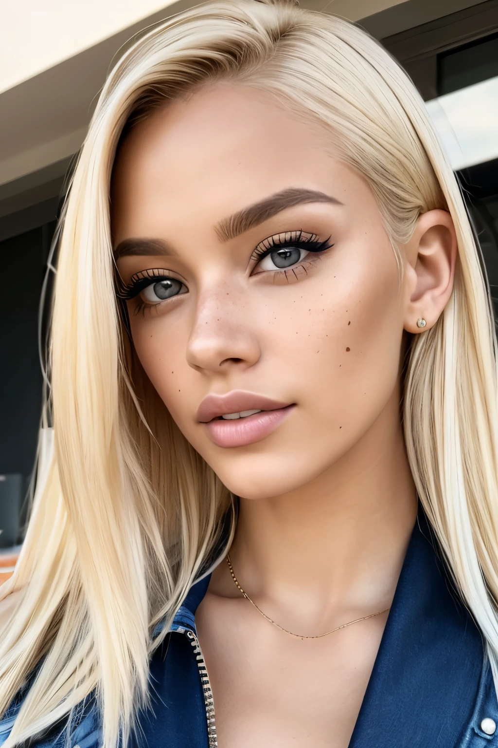 (close-up editorial front photo of 25 yo woman, blonde hair, slim latinas sweetheart), (freckles:0.9), (full lips) close, (yelloreen) eyes, POV, realistic[:, (film grain, 25mm, f/1.2, dof, bokeh, beautiful symmetrical face, perfect sparkling eyes, well defined pupils, high contrast eyes, ultra detailed skin, skin pores, vellus hair, fabric stitching, fabric texture, wood grain, stone texture, finely detailed features:1):0.9]