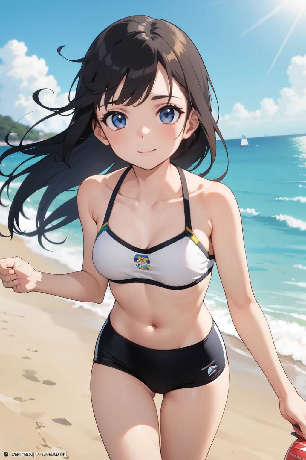 High resolution,
One beautiful young woman,
(soft saturation: 1.3), (fair skin: 1.2),
(ultra-detailed background, detailed background), bokeh,
Portrait of smiling girl breaking. When viewed from the front, the composition is symmetrical.
Look straight at you with serious eyes and break
yellow swimsuit, yellow bikini, middle breast,
outdoor, sea surface, sky, sunshine, summer beach, sand,
strong light, front light,
(Teenager: 1.3), (Cowboy Shot: 1.2), Break
angle from the front,
Look at the viewer,
Dynamic Pose,
Sitting on the beach

Wakame, wakame, wakame, wakame, wakame, wakame, wakame,