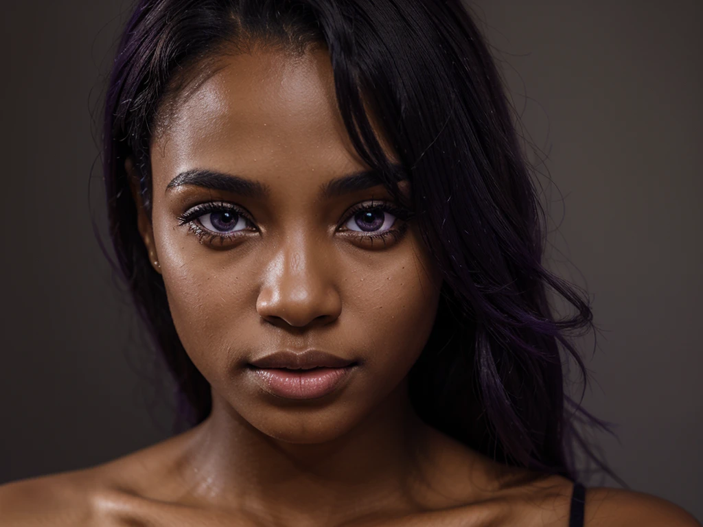 Beautiful realistic black young girl with purple eyes