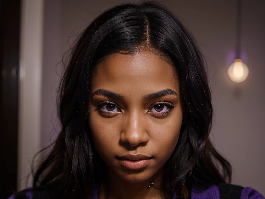 Beautiful realistic black young girl with purple eyes