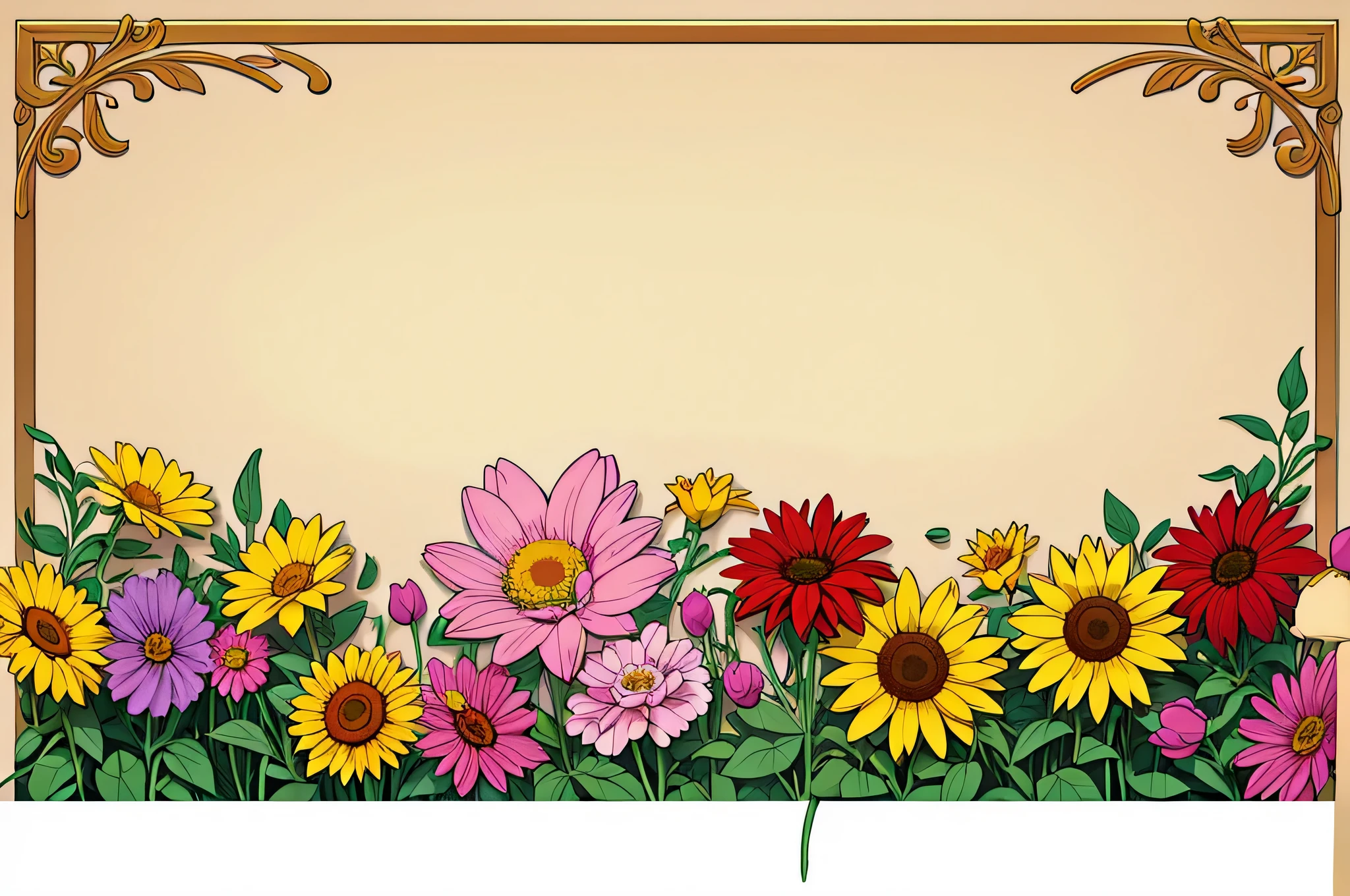flowers border background，Blank in the middle，，Lovely，ultra high definition，Super detailed，best quality，masterpiece