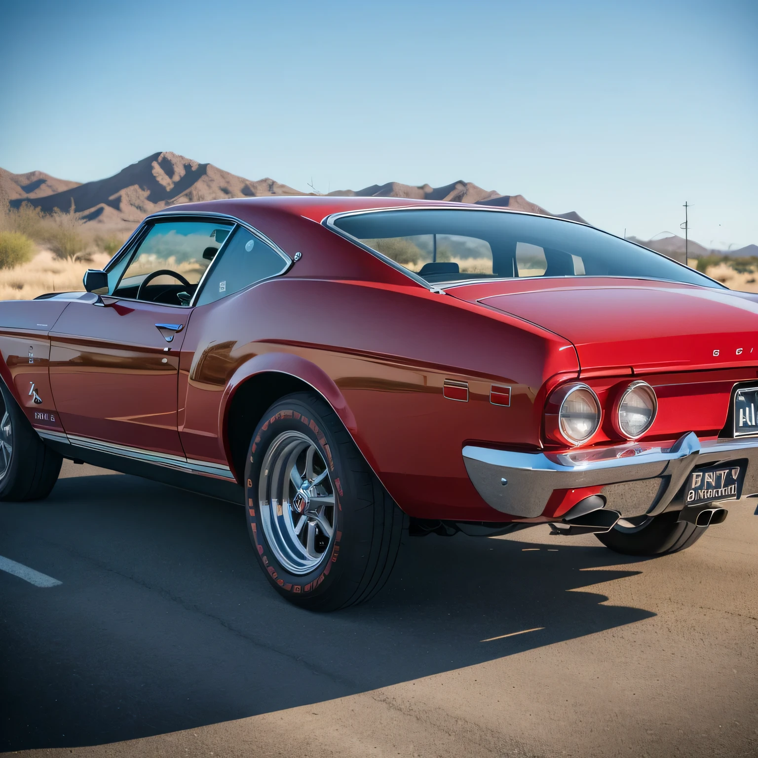 fotorrealista, photosession by ford shelby 1967 gt500 on arizona desert road side, view from back, camiseta sin mangas y pantalones cortos de jeans, Hermoso cuerpo alegre, Cuerpo de mujer firme, Interactivo, Textura natural de la piel, Hermoso cuerpo firme, brillo en los ojos, Belleza Cara, tighs, Todo el cuerpo en imagen, alto contraste, 8K resolution, Ultra detallado, Obra maestra, cuerpo completo, bordes afilados, alto contraste, tighs, Todo el cuerpo en imagen, alto contraste, 8K resolution, Ultra detallado, Obra maestra, Muchos detalles, Tonos avanzados