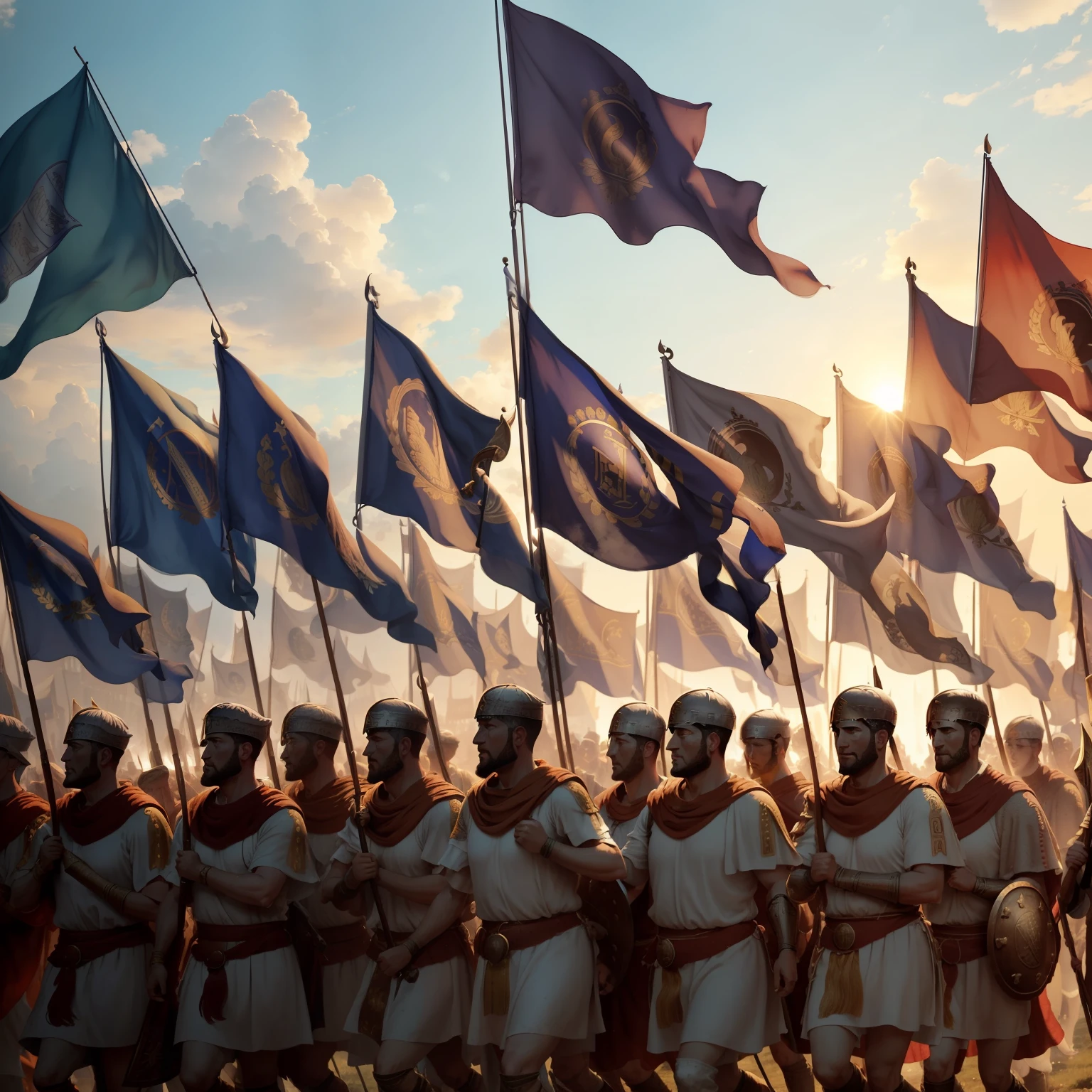 A Roman legion marches with Rewe flags