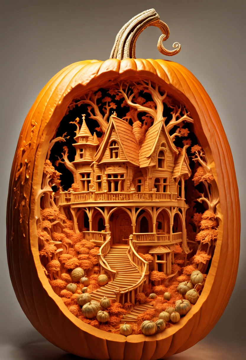 3D model carved Hellscape inside a Pumpkin, halloween background, carved by mark ploog, carved by Gustav, dore intricate elaborate, detailed fantasy, colorful lighting inside carved pumpkin, fall background, award-winning carved pumpkin, national geographic photograph