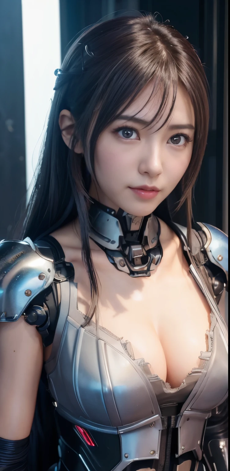 highest quality、masterpiece、Super high resolution、(Photoreal:1.4)、((beautiful girl:1.6)), 全身cyborg少女1体、s old、no human、((The only skin part is the face)), Glowing background with bright glowing armuturistic spaceships、Lightweight body、Black iron color、((スプリットメタルの胸部プロテクターがたっぷりのrobot、((全身が戦闘robotの体))、((ボディパーツはrobotパーツ:1.8))、((The internal mechanisms of the chest are exposed)), ((Mechanical chest armor with LED indicators and meters)), robotアームと脚を立てた腹部のMetal骨格))、頸部のMetal骨格、Under repair、destroyed body、Metalメカニカルブラ、全身Metalスキン、metal bodysuit、全身を覆うMetal鱗、Metal製のボディ、全身Metal、beautiful girl、prosthetic hand、prosthetic leg、全身cyborg、露出したMetal骨格、asian beauty、cyberpunk、steampunk、Inside a futuristic space battleship、Research room、Complex 3d rendering beautiful porcelain profile ultra detailedd female type android face、dark brown hair、glowing skin、((Super realistic details))、Portrait、global illumination、Shadow、octane rendering、Metal、複雑な装飾のdetailed、日本のdetailed、very intricate details、realistic光、CG Society Trends、purple eyes、Eyes shining towards the camera、neon detailedchanical limblood vessels connected to tubeechanical vertebrae attached to the back、cervical vertebrae mechanically attached to the neck、sit on top、Wires and cables connecting to the head、gundam、small led lamp、masterpiece、 Metalrobot、Metal製のボディ、全身Metal、prosthetic hand、prosthetic leg、全身cyborg、露出したMetal骨格、asian beauty、cyberpunk、steampunk、future city、Research room、Complex 3d rendering beautiful porcelain profile super detailedd female android face、cyborg、robot部品、150mm、Soft light in a beautiful studio、rim light、vivid details、gorgeous cyberpunk、Ren Hao、超realistic、anatomical、facial muscles、cable wire microchip、elegant、beautiful background、octane rendering、HR giger style、8K、highest quality、masterpiece、enlightenment、very delicate and beautiful、 非常にdetailedなCG、unity、wall-、(realistic、Photoreal:1.37)、amazing、detailed、masterpiece、best quality、official art、Highly detailedd CG unity 8k wallpaper、absurd、incredibly absurd、、robot、silver beads、Full body Esbian、 Are standing