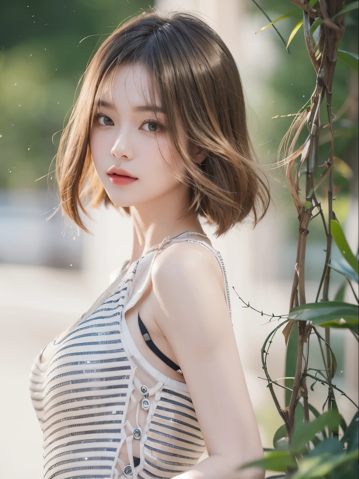 (Best quality, 8k, 32k, Masterpiece, UHD:1.2) "Produce a captivating art piece featuring a girl with a stylish bob haircut, illuminated by dramatic and cinematic lighting that accentuates the contours of her face and hair. Create an atmosphere that exudes intrigue and depth, with shadows and highlights playing a central role in defining the scene. The lighting should emphasize the girl's features and add an extra layer of drama to the composition, making it visually striking and evoking a sense of mystery and allure." crystal, sparkle