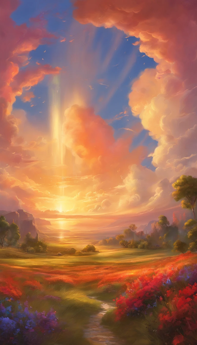 rhads!, rhads!!!, beautiful new mexico sunset, giant clouds, hyper realistic clouds, surreal clouds, inspired by RHADS, new mexico, big sky, optimistic matte painting, hyperreal phantastic landscape, magic realism matte painting, mushroom cloud on horizon, breathtaking clouds, by RHADS