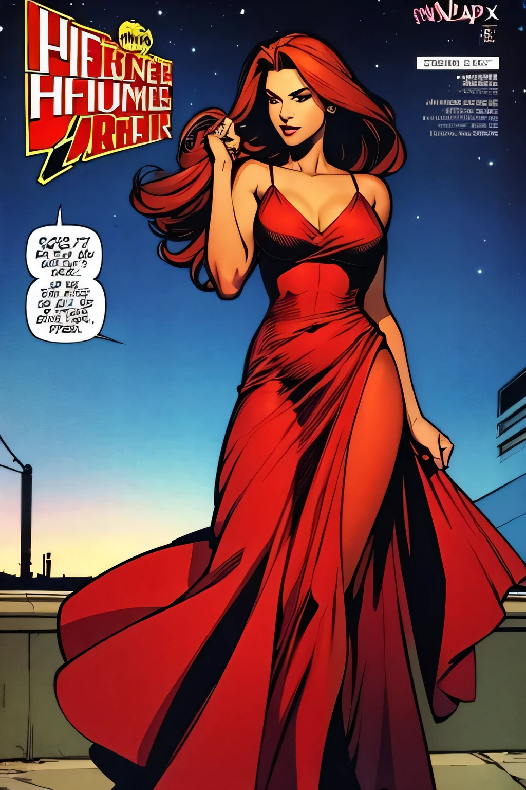 1 beautiful hair girl Magdalena wearing beautiful red dress, full body, at night, comic book style, top cow comics, best quality, masterpiece