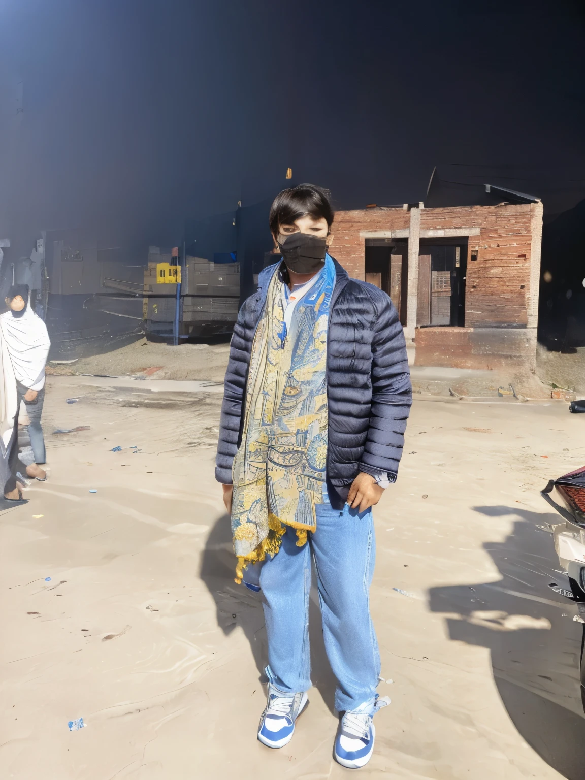 Realistic face, change background in blur city realistic 