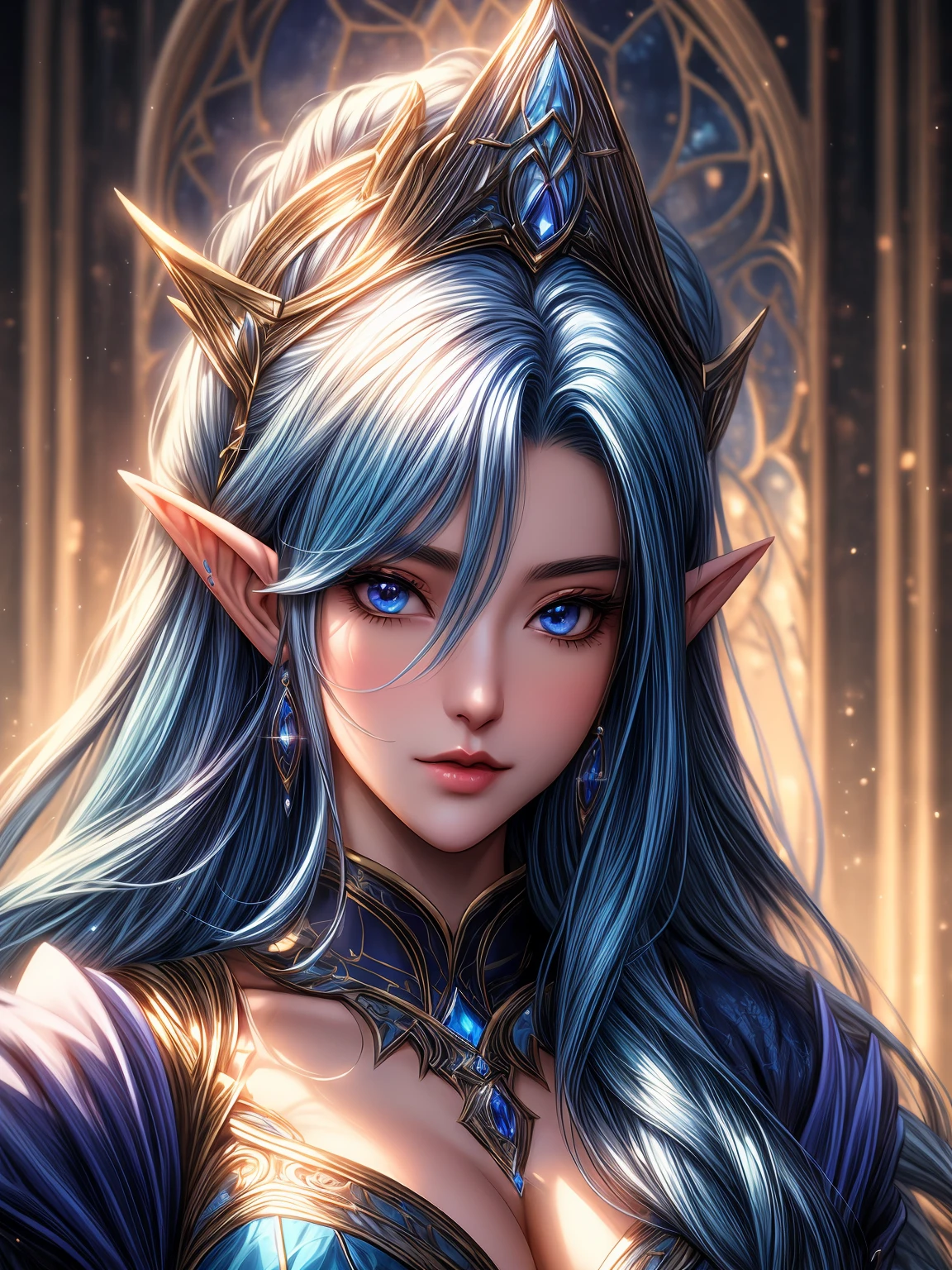 a woman with long hair and blue hair wearing a dress, fantasy art style, extremely detailed artgerm, blue elf, beautiful and elegant elf queen, elf girl, rossdraws 1. 0, portrait of very beautiful elf, artgerm and rossdraws, 8k high quality detailed art, rossdraws 2. 5, rossdraws 2. 0, :: rossdraws