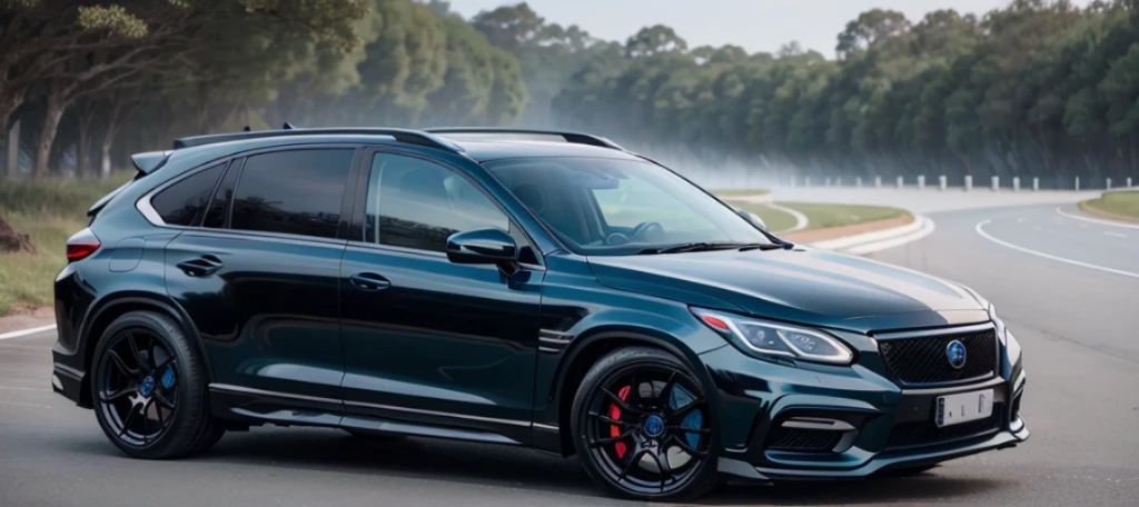 dark ocean blue plastic color 4x4 luxury sports sedan pursuit scene, spinning wheels, maybach style alloy rims, toyota, porsche, honda crv, brabus, subaru, nissan, mitsubishi, urban scene