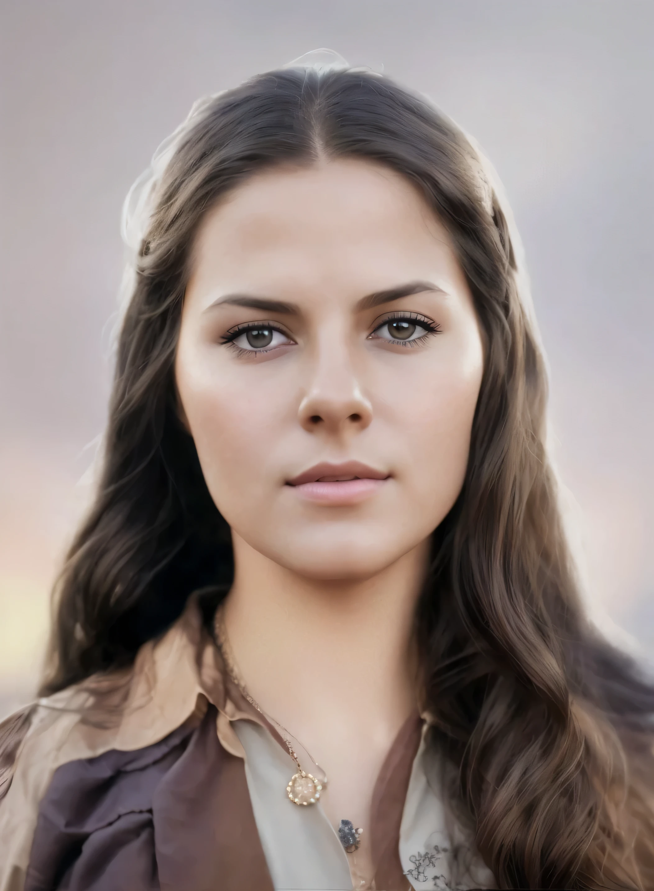 arafed woman with long hair and a brown shirt, realistic restored face, highly detailed vfx portrait, realistic studio portrait, highly detailed vfx portrait of, realistic portrait photo, inspired by Júlíana Sveinsdóttir, detailed color portrait, realistic female portrait, color portrait, photorealistic portrait, photorealistic beautiful face, very realistic digital art 4k