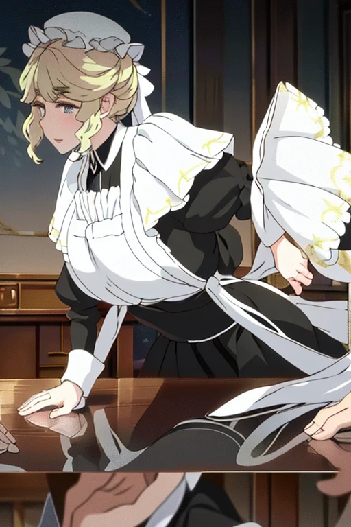 masterpiece,Boutique,meticulous,Delicate scenery,beautiful lighteautiful light and shadoirl,huge,,charming look,mini skirt,exposed,,black,black高跟鞋(Maid appearance),model pose,meticulous的皮肤纹理,Tyndall effect,mansion