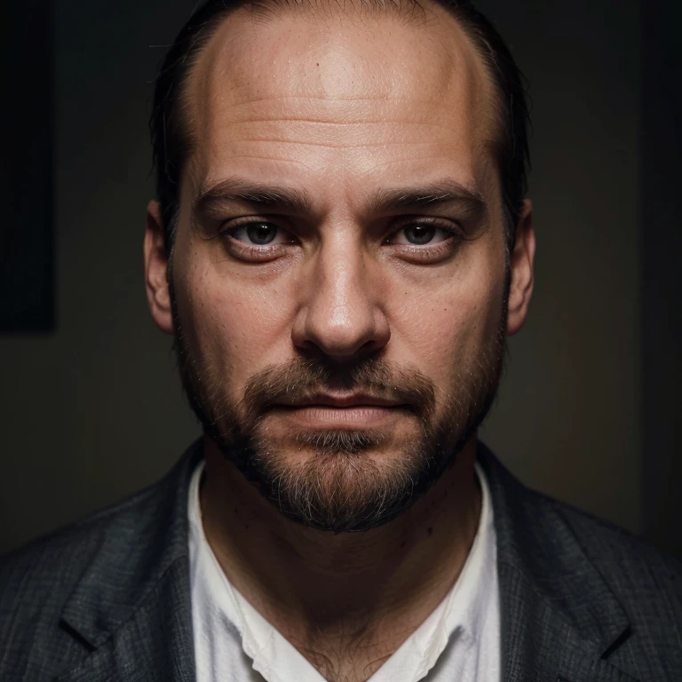 (a centrist politician:1.1,40 years old man,he has thinning hair,have beard,serious and professional expression,stting in  office,political atmosphere,dull lighting),realistic,high-res portrait,studio lighting,neutral color tones
