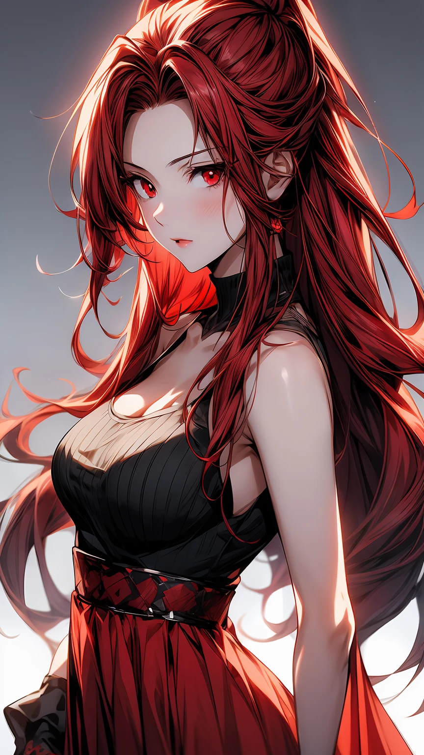 anime girl with red hair and red dress with red eyes, anime style 4 k, stunning anime face portrait, anime style. 8k, artwork in the style of guweiz, beautiful avatar pictures, digital anime illustration, anime art wallpaper 4 k, anime art wallpaper 4k, detailed digital anime art, :: rossdraws, trending on cgstation, beautiful anime portrait