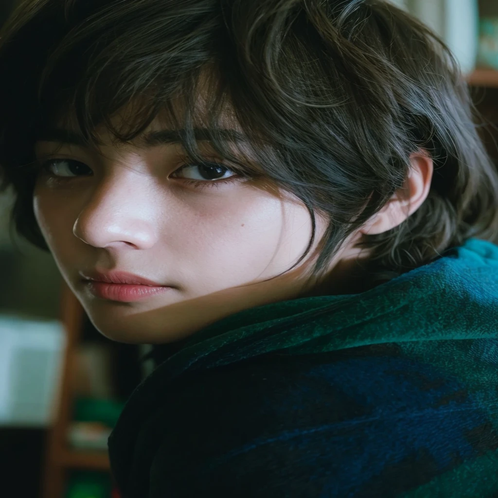  asian arafed with a green scarf and a blue shirt, Retrato suave 8 K, Primer plano - Toma de retrato, capturado en canon eos r 6, retrato de una mujer como reol, Primer plano de la cara, jungkook, foto de retrato de cerca, kiko mizuhara,Kim Taehyung primer plano retrato, shikami, retrato de Kim Taehyung 