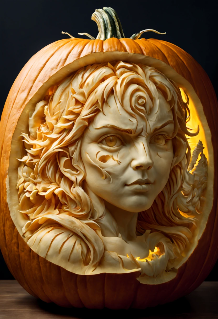 double exposure, Pumpkin Carving, 8k resolution, hyperdetailed, natural lighting, masterpiece, perfect, magnificent, stunning