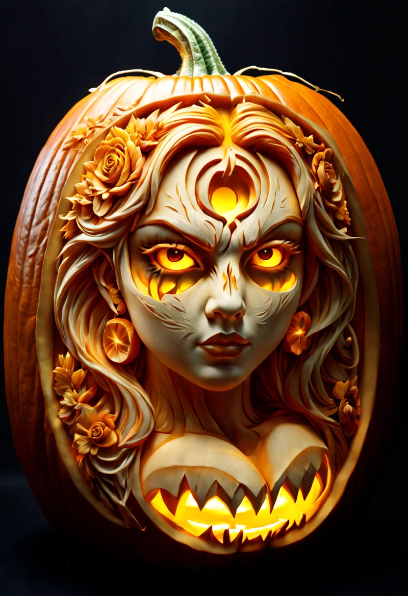 double exposure, Pumpkin Carving, 8k resolution, hyperdetailed, natural lighting, masterpiece, perfect, magnificent, stunning