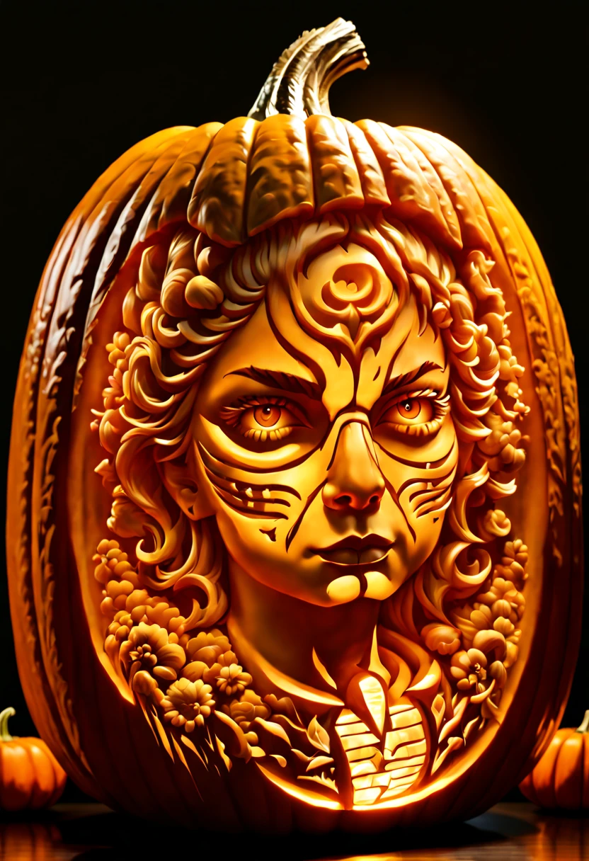 double exposure, Pumpkin Carving, 8k resolution, hyperdetailed, natural lighting, masterpiece, perfect, magnificent, stunning