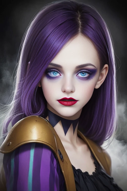 professional photo of a (dutch woman:1.1),
she is wearing clown costume and she has very long purple hair,
detailed skin, detailed eyes, detailed clown makeup,
inside dusty circus arena,
volumetric fog, volumetric dust,
photo made with Canon EOS in natural style photography,
popular on artstation, popular on deviantart, popular on flicker