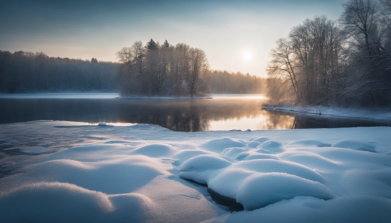 winter landscape showing a frozen lake