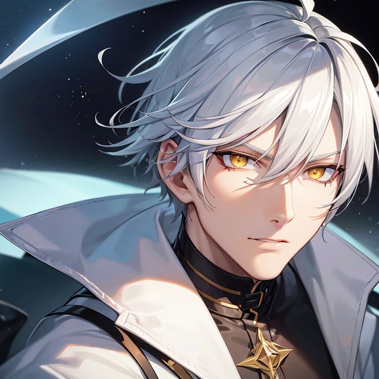 Man with white hair anda yellow eyes