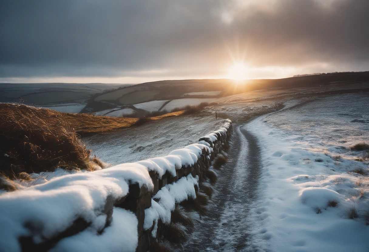 Irish winter landscape in the sun