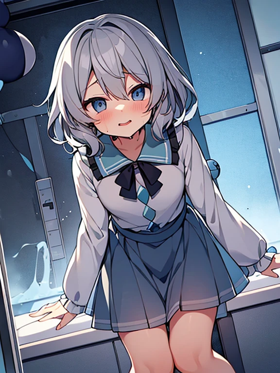 (Masterpiece, Slim Body, Delicate Fingers: 1.2), Best Quality, (Illustration: 1.2), (Hyper Detail), Eye Focus, Ultra Detail, (Fine Detail), (Intricate Detail), HDR, (Ultra Detail: 1.15), (Soft Light: 1.2), 1girl, (table humping:1.5), (crotch rub:1.2), ((School_uniform), (sailor_suit), (Miniskirt) Class room, white panties, (skirt lift:1.5), (White hair and blue highlights),cyan eyes, medium, short hair, solo, (medium breasts:1.2), table, lifting,(suggestive fluid), masterpiece, best quality, highly detailed, (panting:1.2) saliva dripping, (blushing:1.3), (yawning:1.5), (pussy juice:1.2)