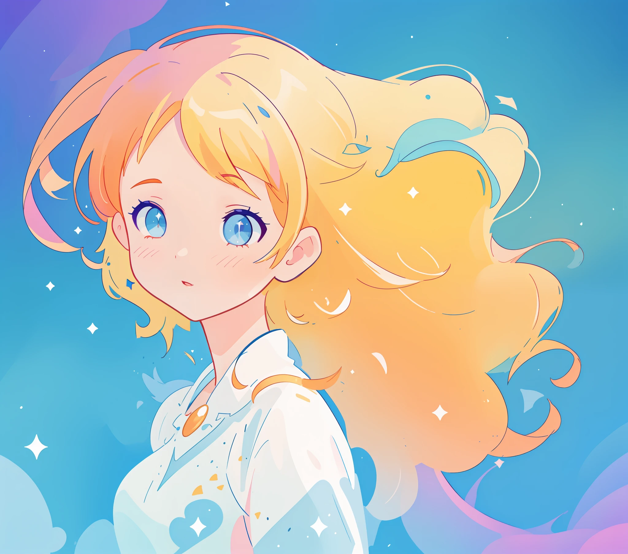 beautiful girl, flowing white gown, vibrant pastel colors, (colorful), magical lights, long flowing golden hair, inspired by Glen Keane, inspired by Lois van Baarle, disney art style, by Lois van Baarle, glowing aura around her, by Glen Keane, jen bartel, glowing lights! digital painting, flowing glowing hair, glowing flowing hair, beautiful digital illustration, fantasia background, whimsical, magical, fantasy, beautiful face, ((masterpiece, best quality)), intricate details, highly detailed, sharp focus, 8k resolution, sparkling detailed eyes, liquid watercolor