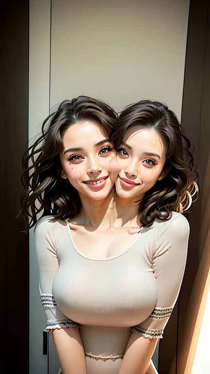 An illustration of an adorable couple, Highlight for a brunette man and a brunette woman with beautiful expressive eyes – the man's skin brown and the man's hair military and black, while the woman's skin brown and the woman's hair curly and brown. They are a bright room, cada um com um sorriso no rosto, e compartilhar um momento especial caracterizado pelo amor, Insights. Illustrate this scene from a perspective where they are facing the camera, Smiling and Showing Your Connection. Desenvolva esta arte em Full HD, Focus on your cinematic touch, Estilo Disney Pixar Animations