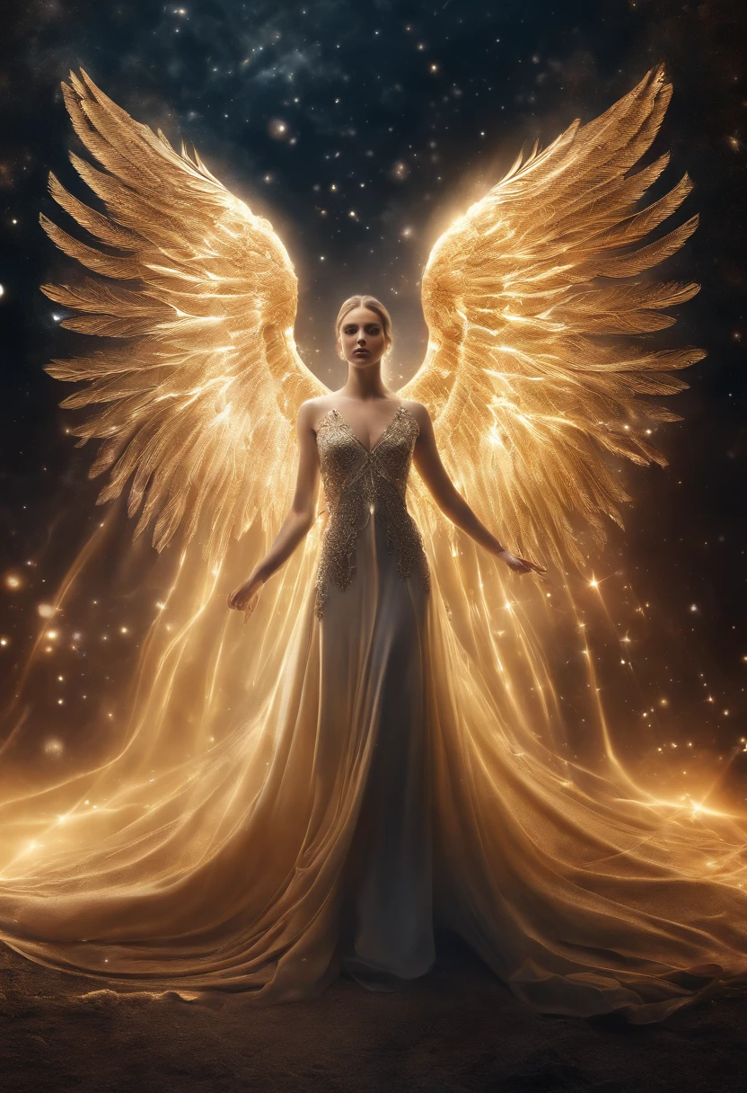 Nesthor Mota dos Santos Cosmic Fallen Angel, olhos claros brilhantes, Biomechanicals, estranho, assustador, Pesadelo, cores muito brilhantes, light particles, com luz brilhante, Mshiff, Arte do papel de parede, Papel de parede UHD