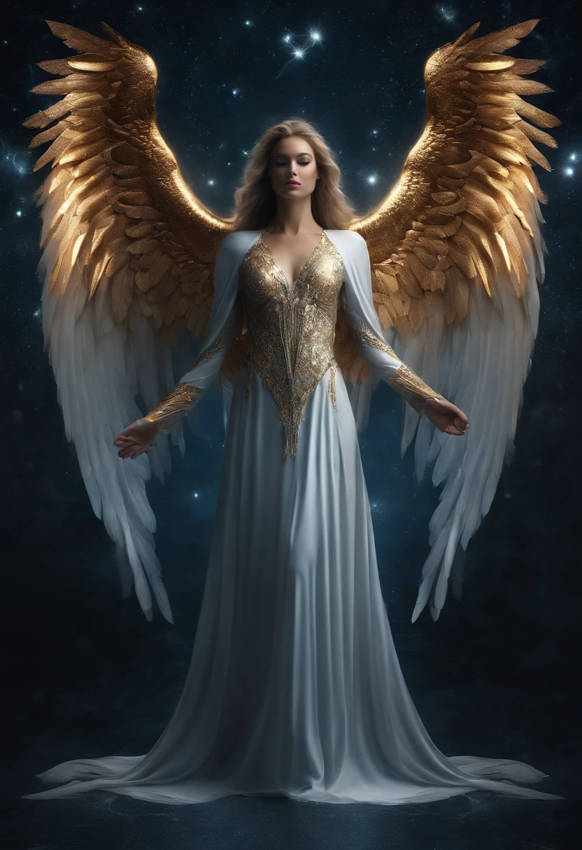 Nesthor Mota dos Santos Cosmic Fallen Angel, olhos claros brilhantes, Biomechanicals, estranho, assustador, Pesadelo, cores muito brilhantes, light particles, com luz brilhante, Mshiff, Arte do papel de parede, Papel de parede UHD