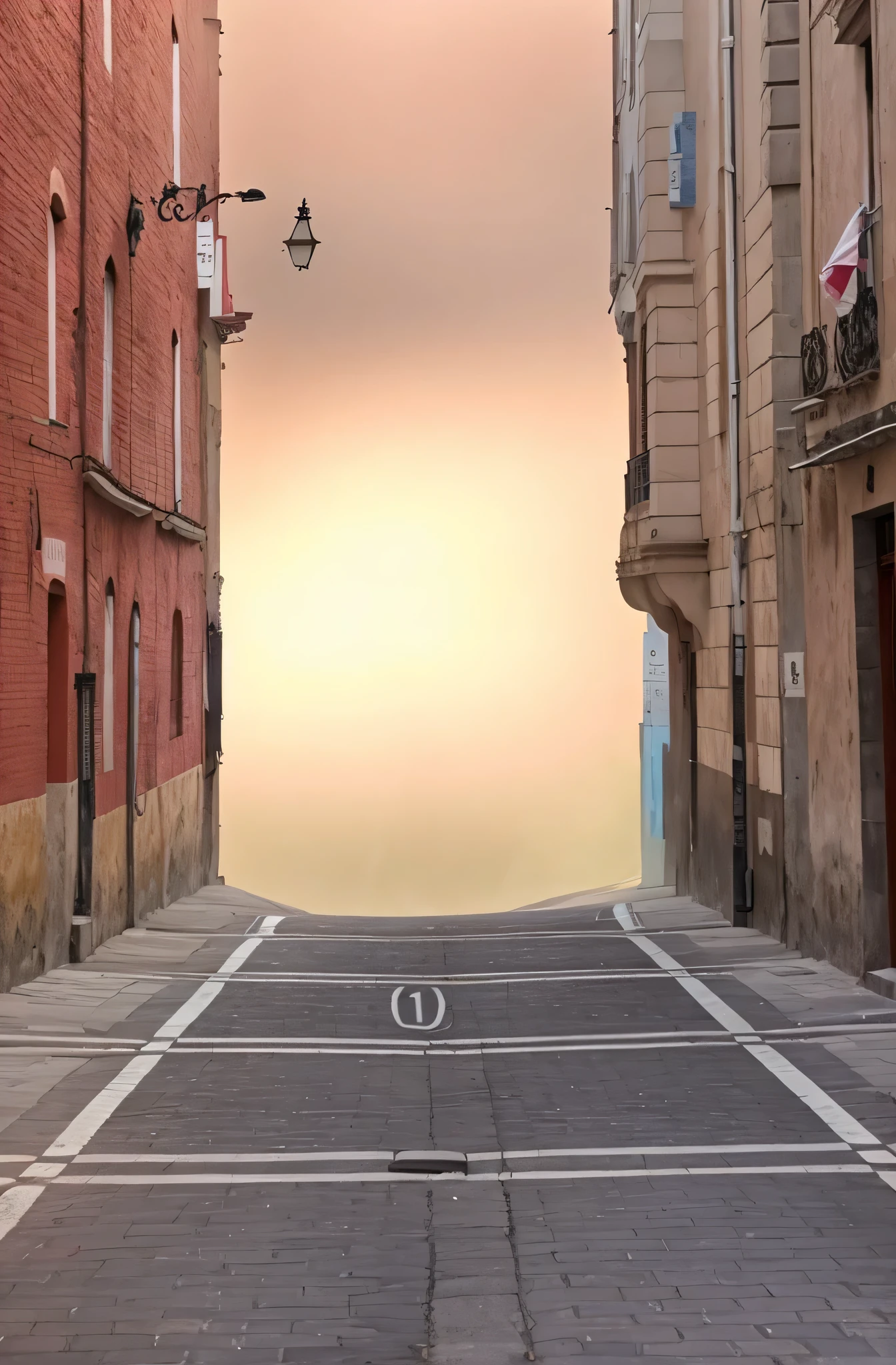 Hay una calle con un reloj al lado., Fondo de la calle, fondo de vista de la calle de la ciudad, Perspectiva de la calle, empty street, Paisaje urbano fotorrealista, calleja, En medio de la calle, Fondo surrealista del paisaje urbano, empty streetscapes, calle inclinada, Empty road in the middle, Calle detallada, Misty alley, hd photography street, single street
