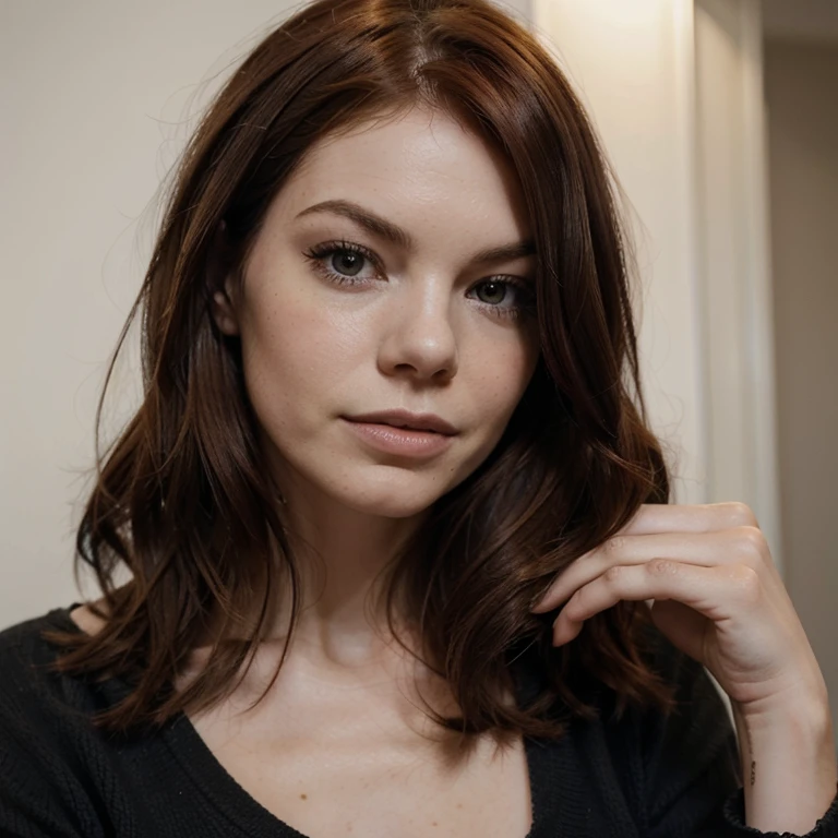 Mujer parecida a muchelle monaghan con color de pelo negro