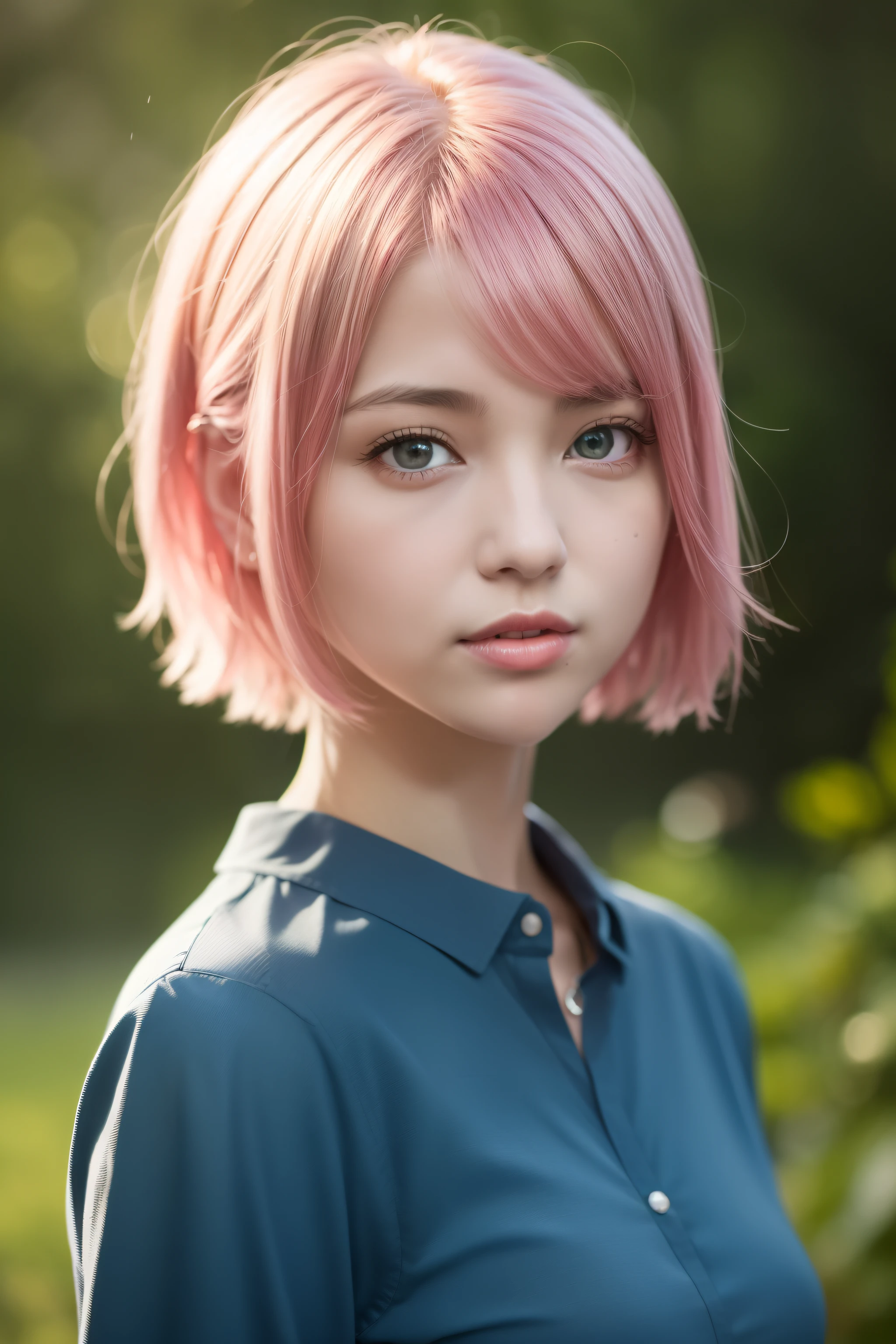 (8k, Mejor calidad, obra maestra: 1.2), (Realista, Realista: 1.37), Super detailed, 1 chica, Chica surcoreana, lindo, Solo, Hermoso cielo detallado, bosque, noche, session, (cabello corto:1.37, cabello rosado:1.2), ojos azules realistas, , (cabello corto:1.37), (rubor de nariz), ( Sonrisa): 1.15), (Shut up), Medio pecho, hermosos ojos delicados, (Camisa con cuello: 1.1), noche, Ropa profesional mojada, lluvia, carapureros_V1, bosque, Detalles de los dedos , hermoso rostro delicado,