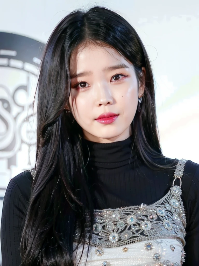 a close up of a woman with long black hair wearing a black top, ulzzang, korean girl, beautiful south korean woman, wan adorable korean face, popular south korean makeup, cruel korean goth girl, gorgeous young korean woman, blackpink jennie, young adorable korean face, black hime cut hair, popular korean makeup, beautiful young korean woman, gongbi, asian features , lee ji-eun iu , iu face