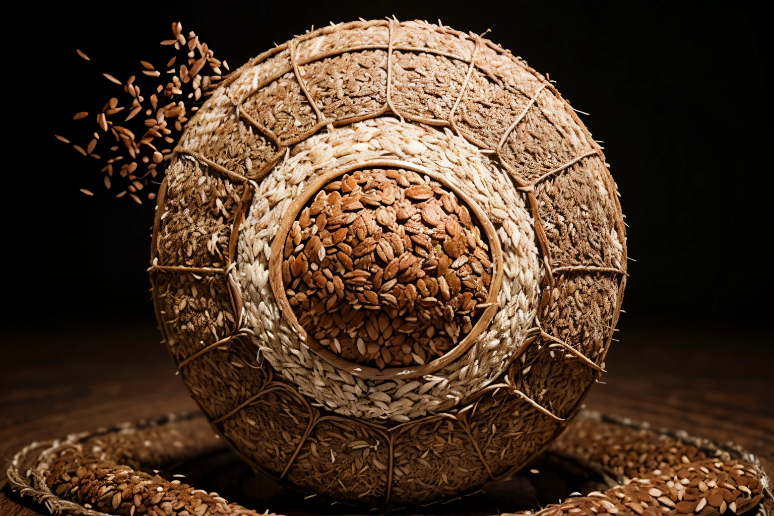 Create an image that (((depicts flaxseed))) as a protective net against cholesterol. Draw a {stylized spider web}, made of flaxseed threads, with small particles of {cholesterol trapped in the webs}. Around the web, draw healthy elements emerging, such as hearts or health symbols, representing how [flaxseed neutralizes cholesterol] and promotes cardiovascular health.
-------------------------