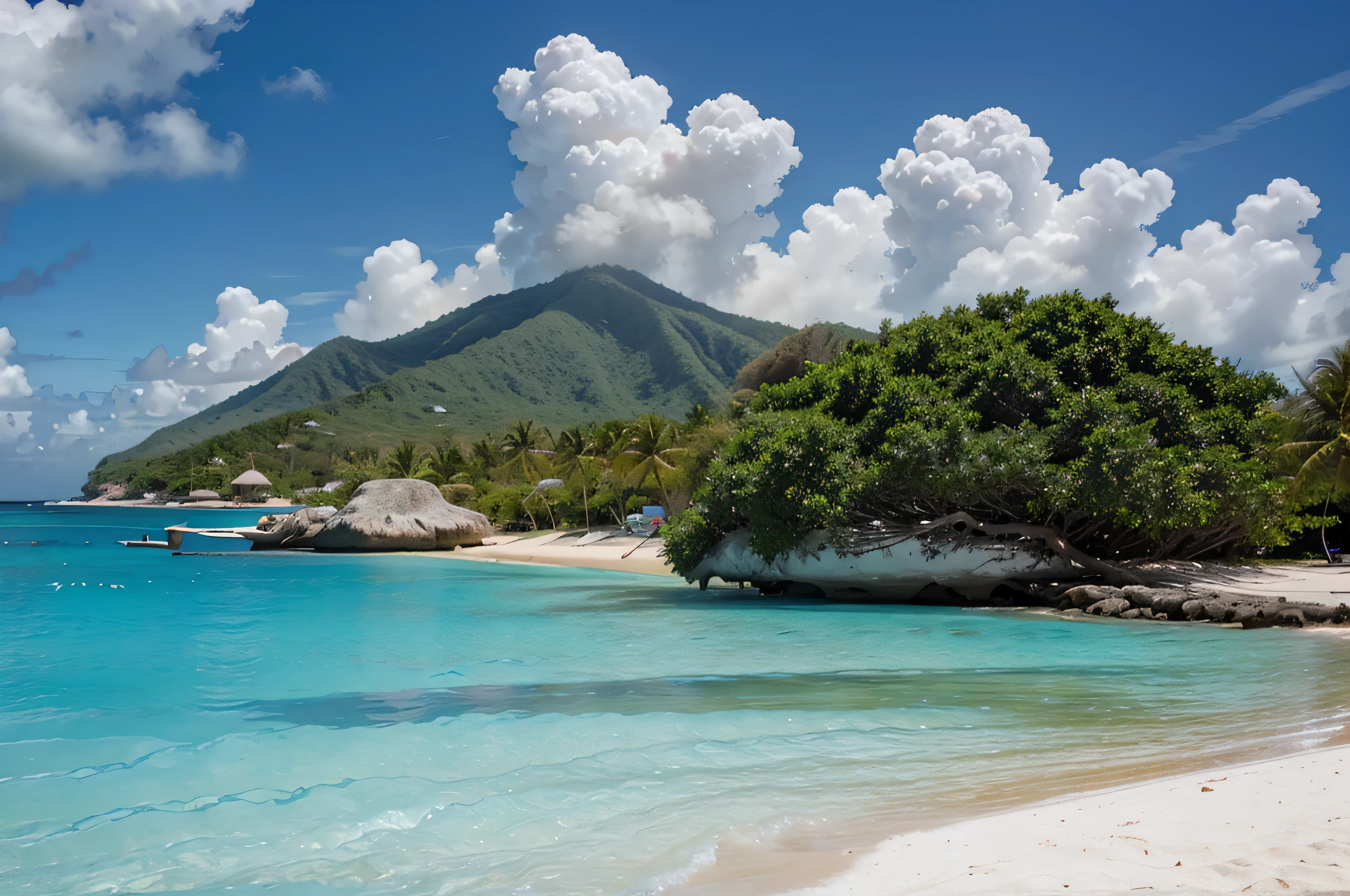 paradisiac beach, caribbean, futuristic, 