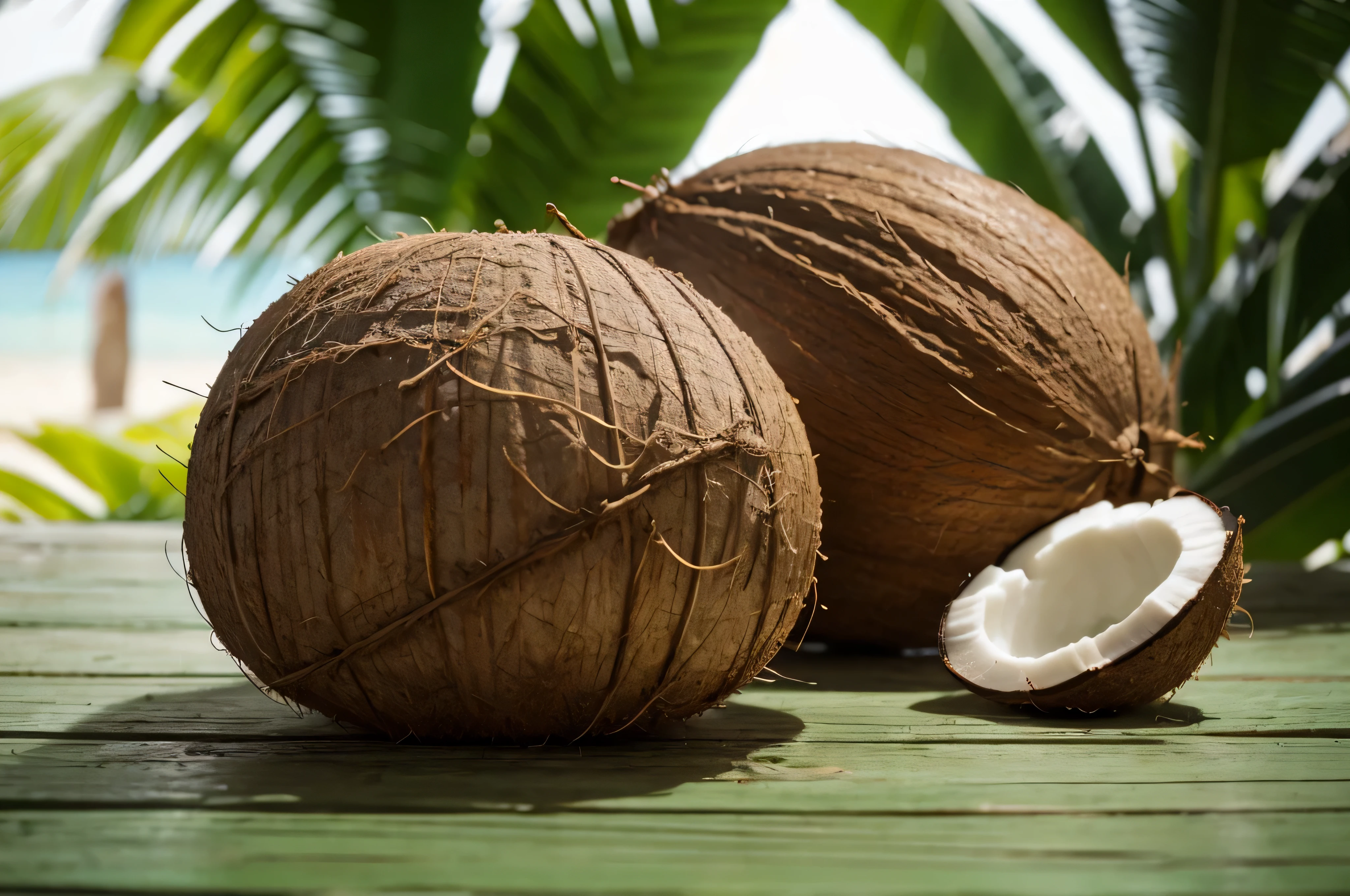 coconut, tropical, depth of field, dynamic lighting, realistic