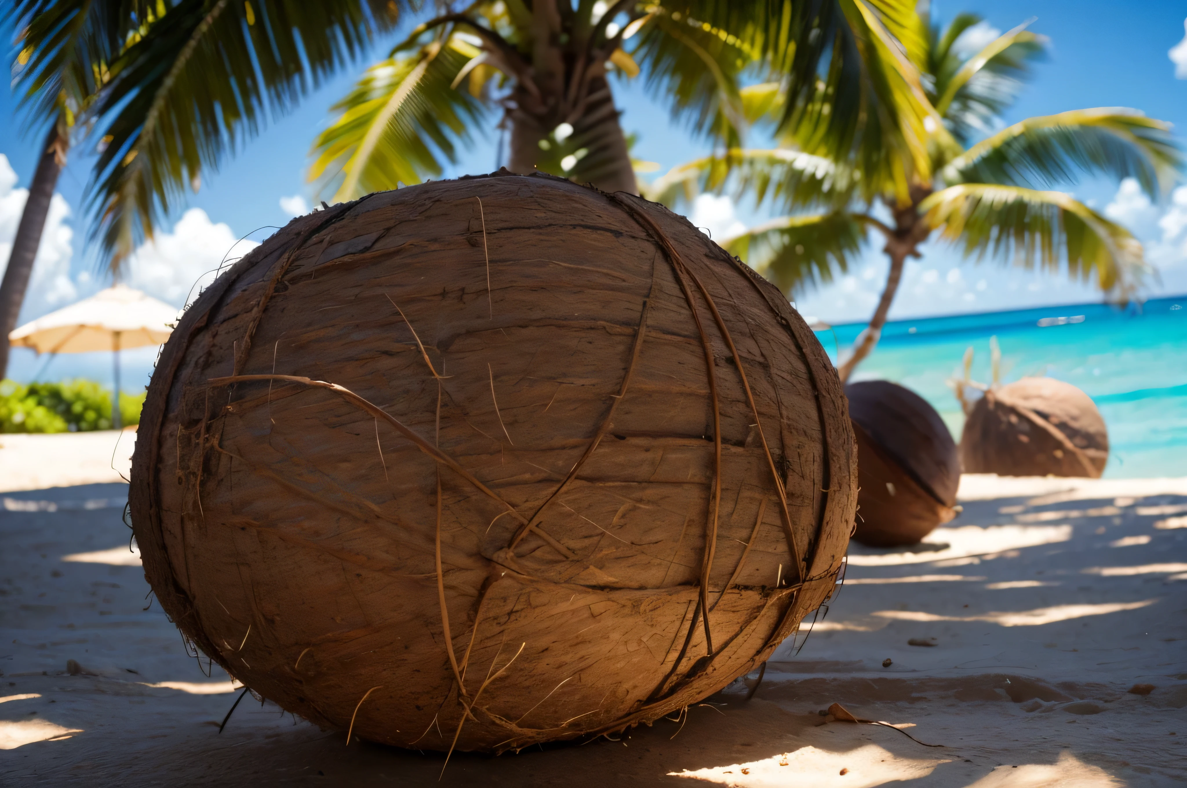 coconut, tropical, depth of field, dynamic lighting, realistic