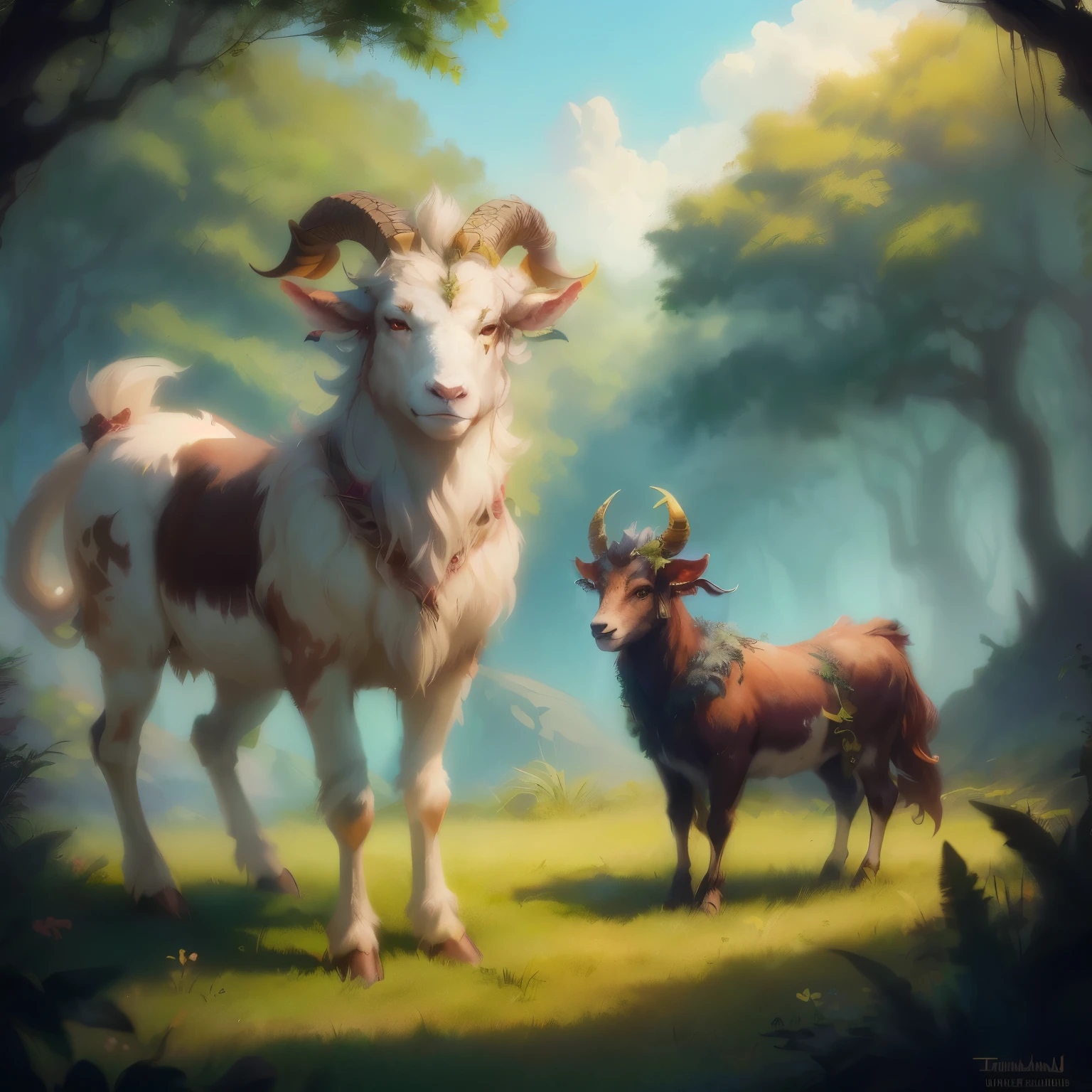 a close up of a goat with horns standing in the grass, with horns, a Minotaur wolf, Tauren, attractive tiefling druid, satire, horned, bull, Animal horn, horned god, Minotaur, girl design lush horns, charming tiefling druid, creatures from the deep jungle, mythical creature, Huge horns