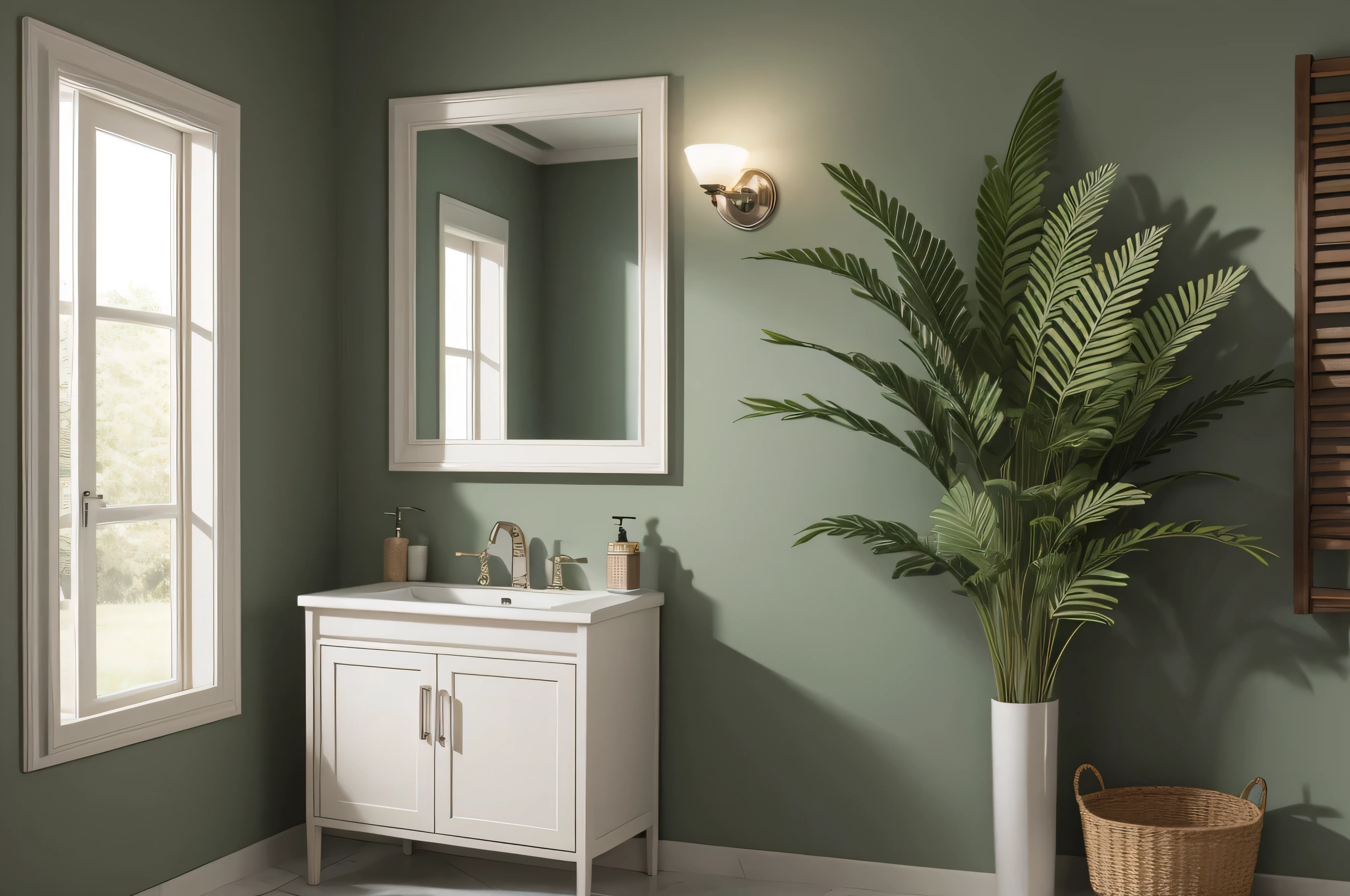 long fern in the barthroom, realistic